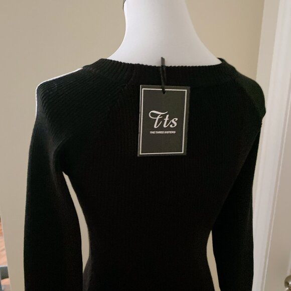 NWT Women Long Knee High Crew Neck Stripped Bodycon Knitted Sporty Casual Dress - Picture 7 of 7